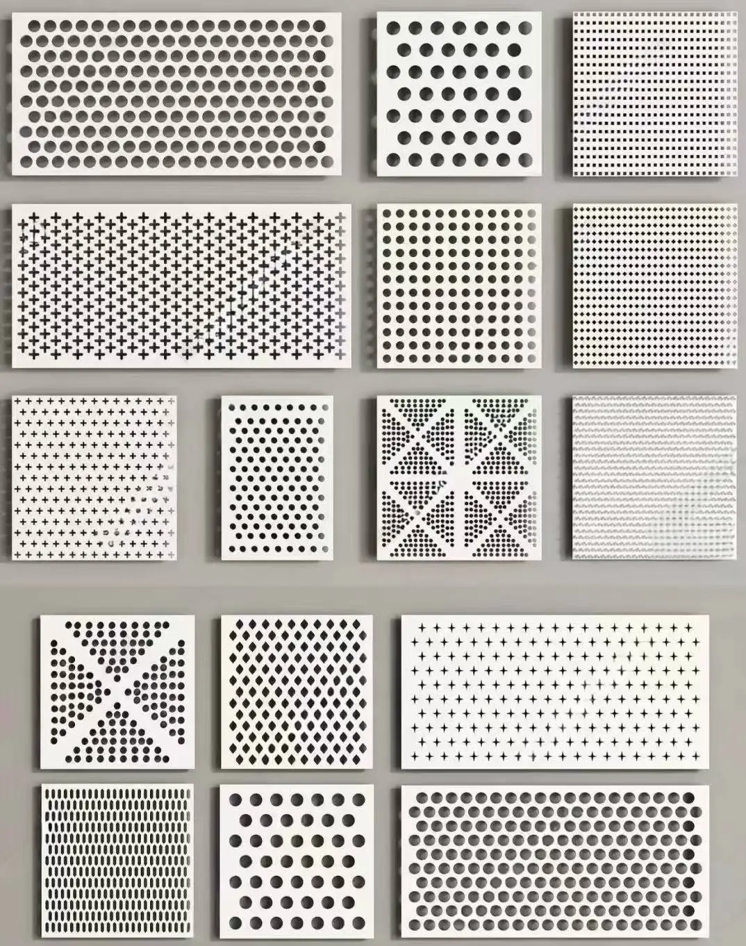 Various perforation patterns for artistic perforated aluminum panels, custom decorative perforated metal sheet for facade and ceiling
