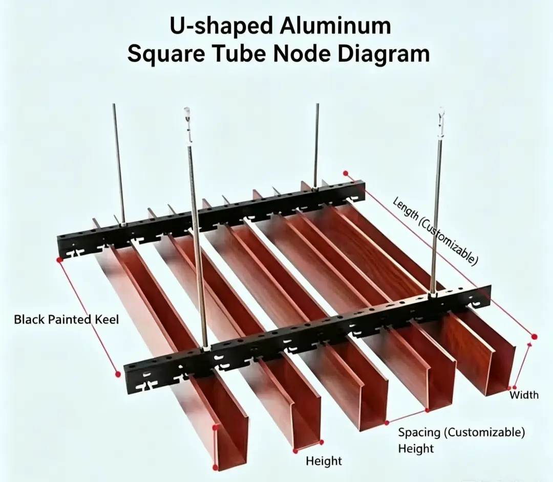 subway aluminum ceiling installation detail, anti-vibration system, hidden installation