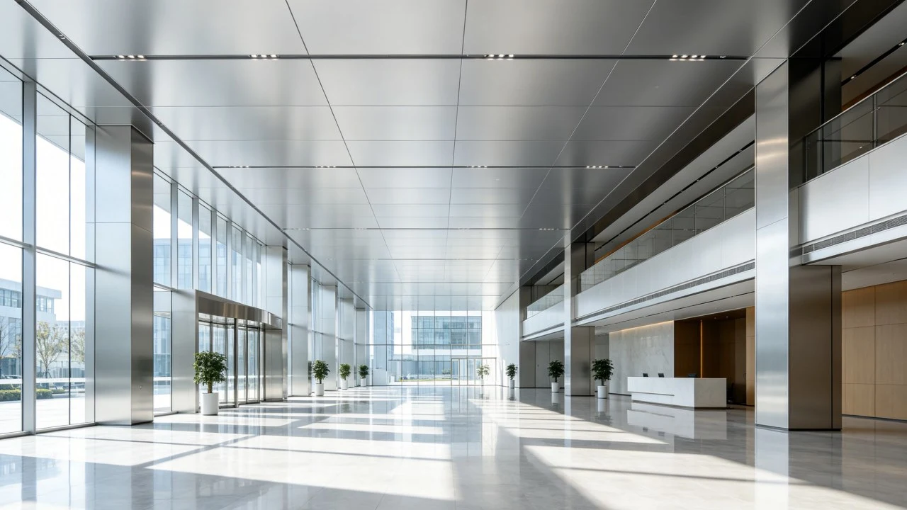 Hook-type aluminum panel system used in office building ceilings