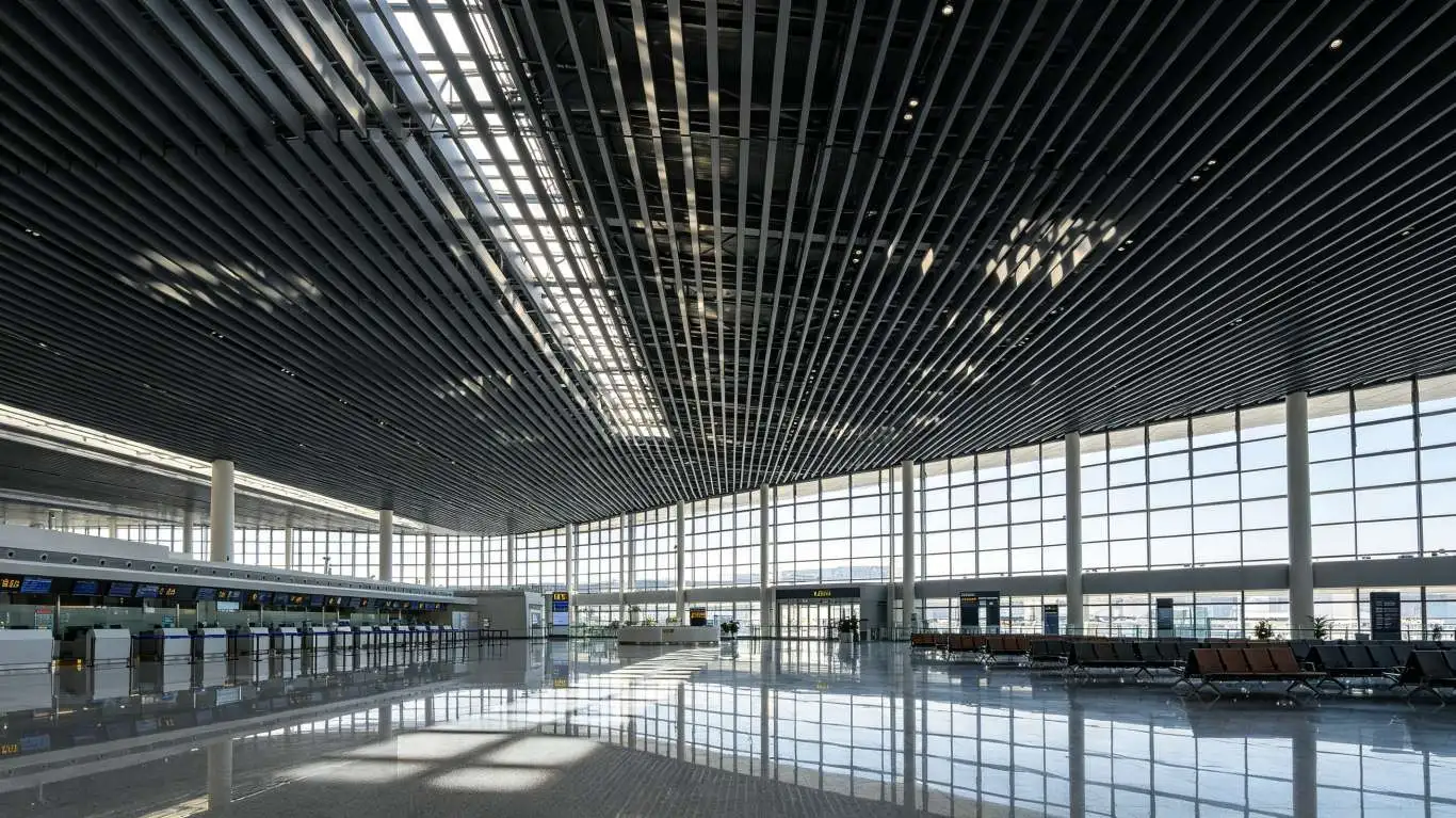 Aluminum linear baffle ceiling applications in various spaces