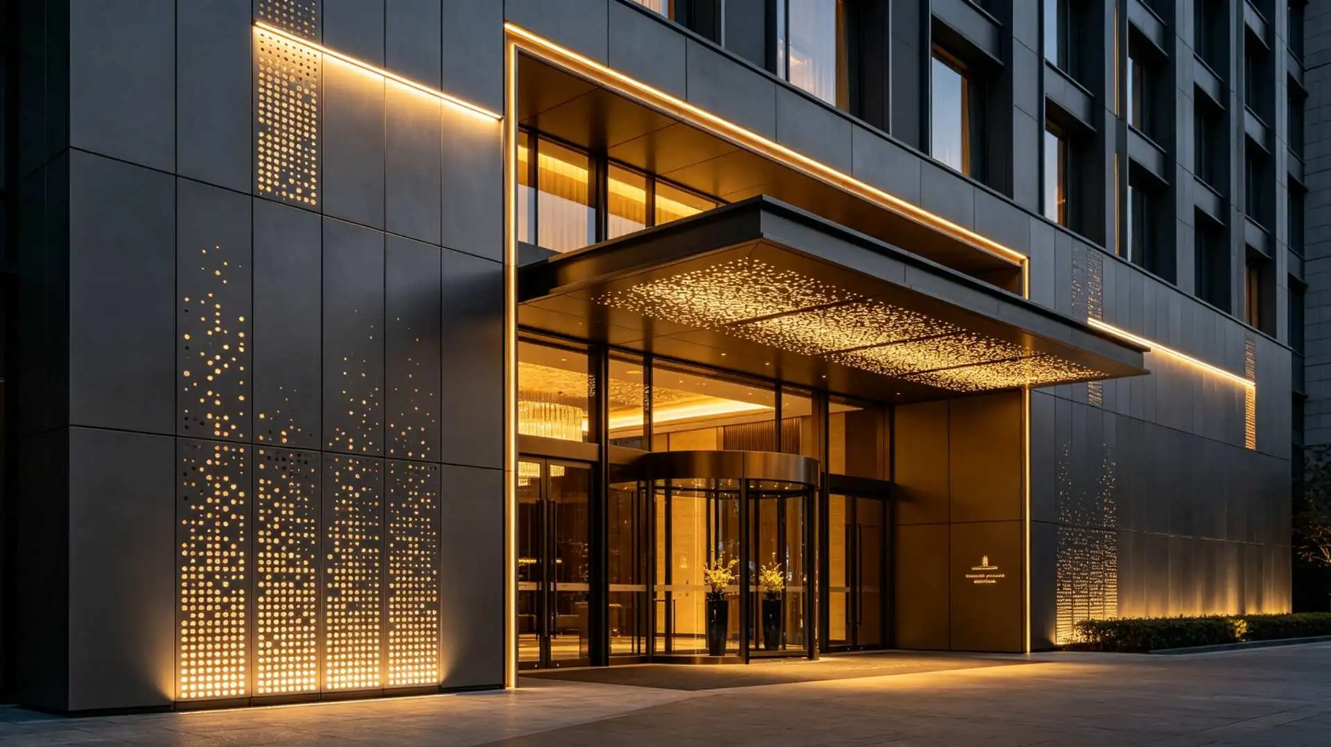 The hotel's exterior walls are clad in aluminum.