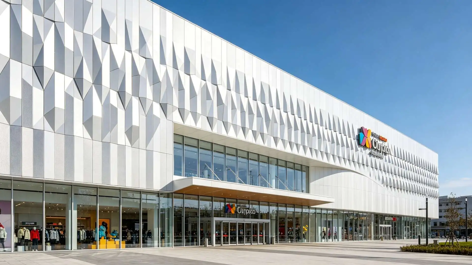 Large shopping mall exterior aluminum panels
