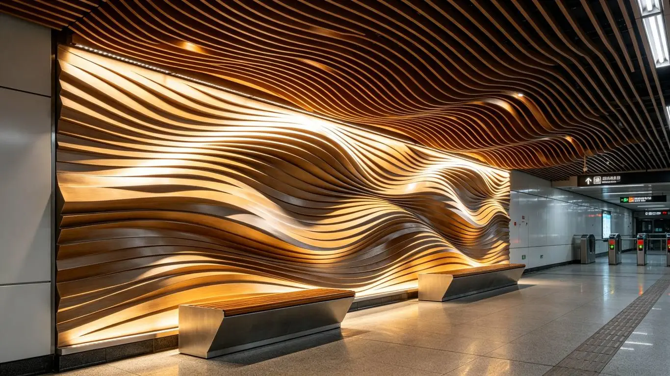 Curved aluminum square tube ceiling for subway stations Curved aluminum square tube ceiling for subway stations