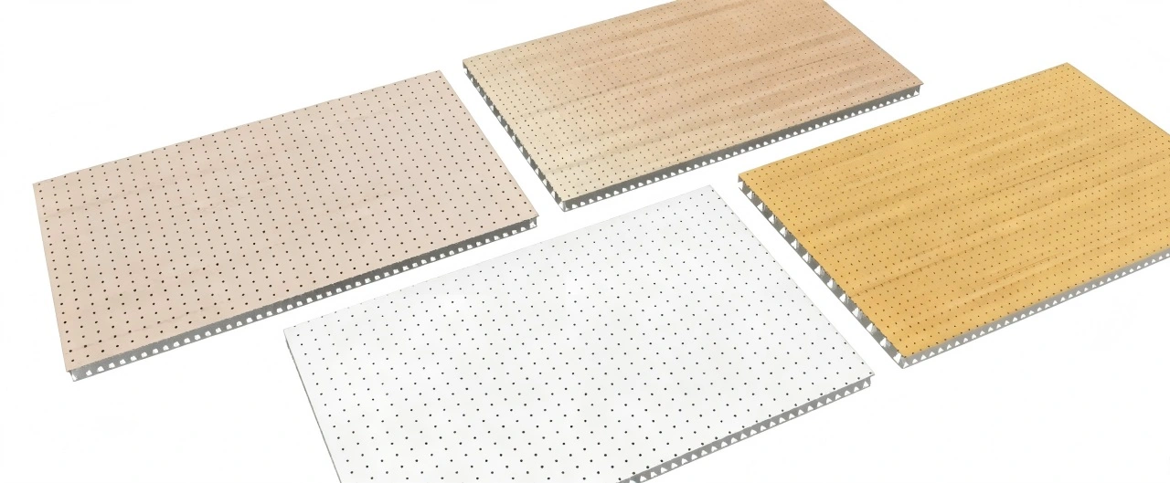 Perforated honeycomb aluminum panel sample display Perforated honeycomb aluminum panel sample display