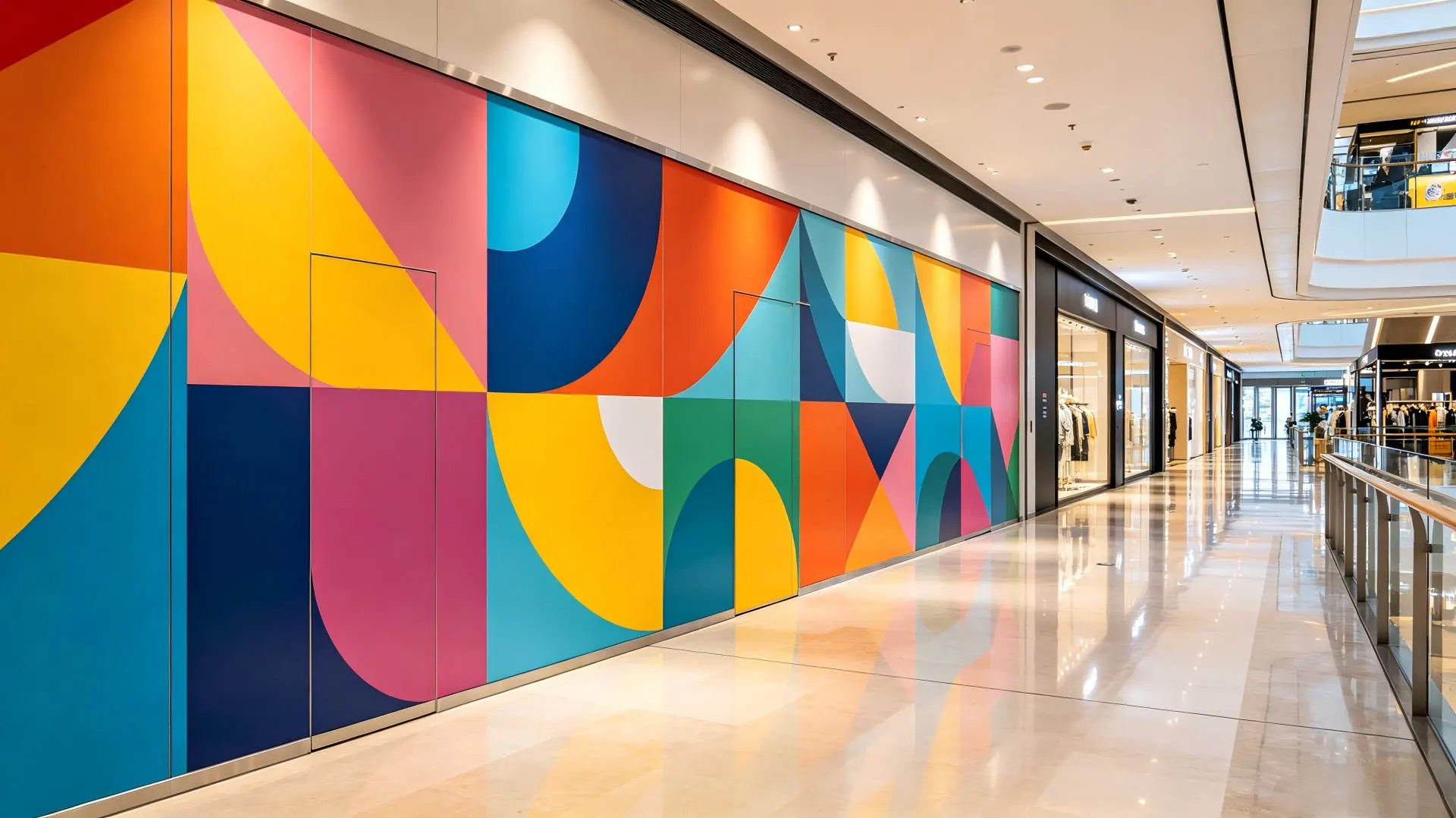 UV-printed aluminum wall panels for shopping mall corridor decoration (real scene)