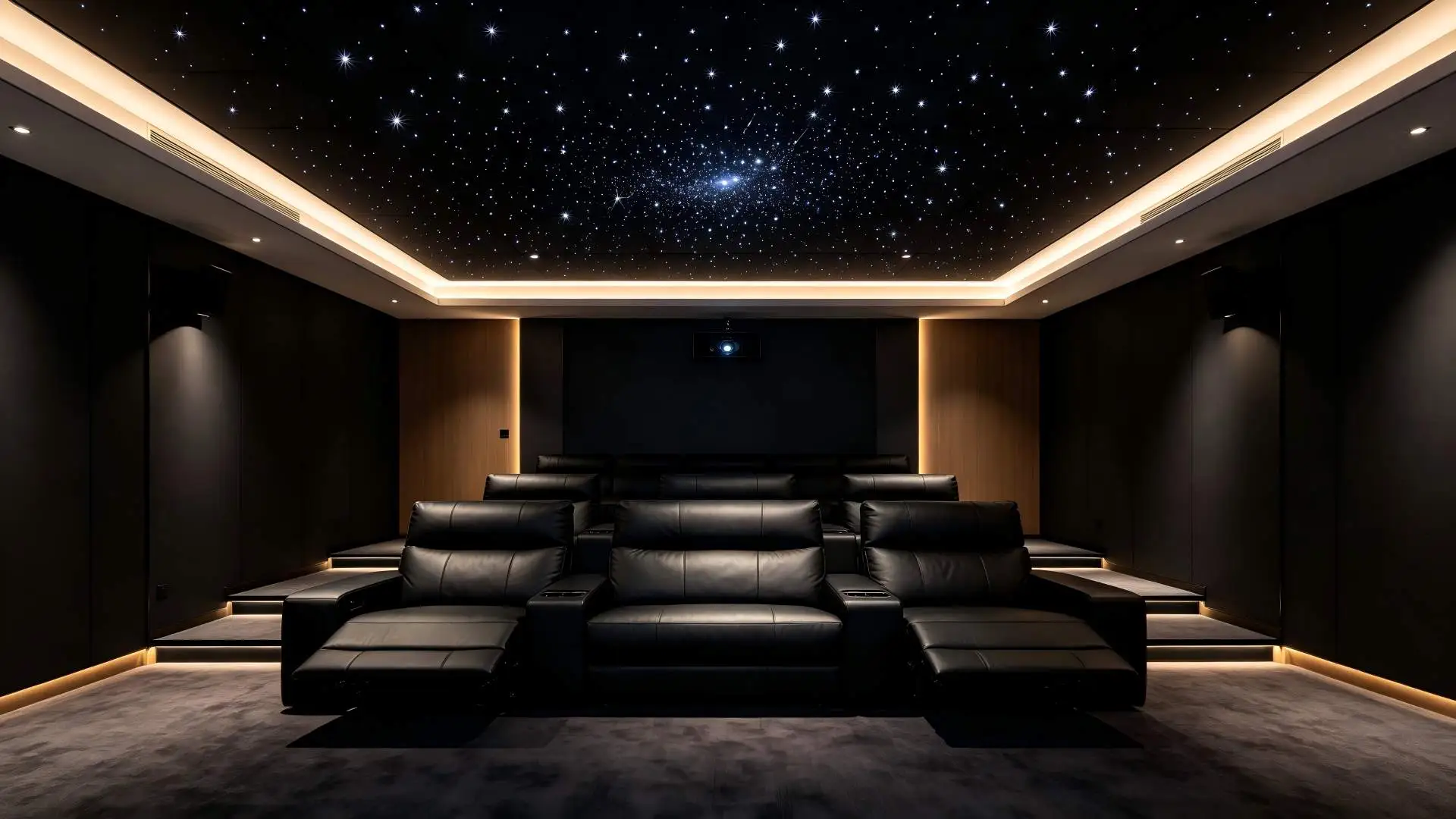 Aluminum honeycomb star ceiling home theater overall view Aluminum honeycomb star ceiling home theater overall view