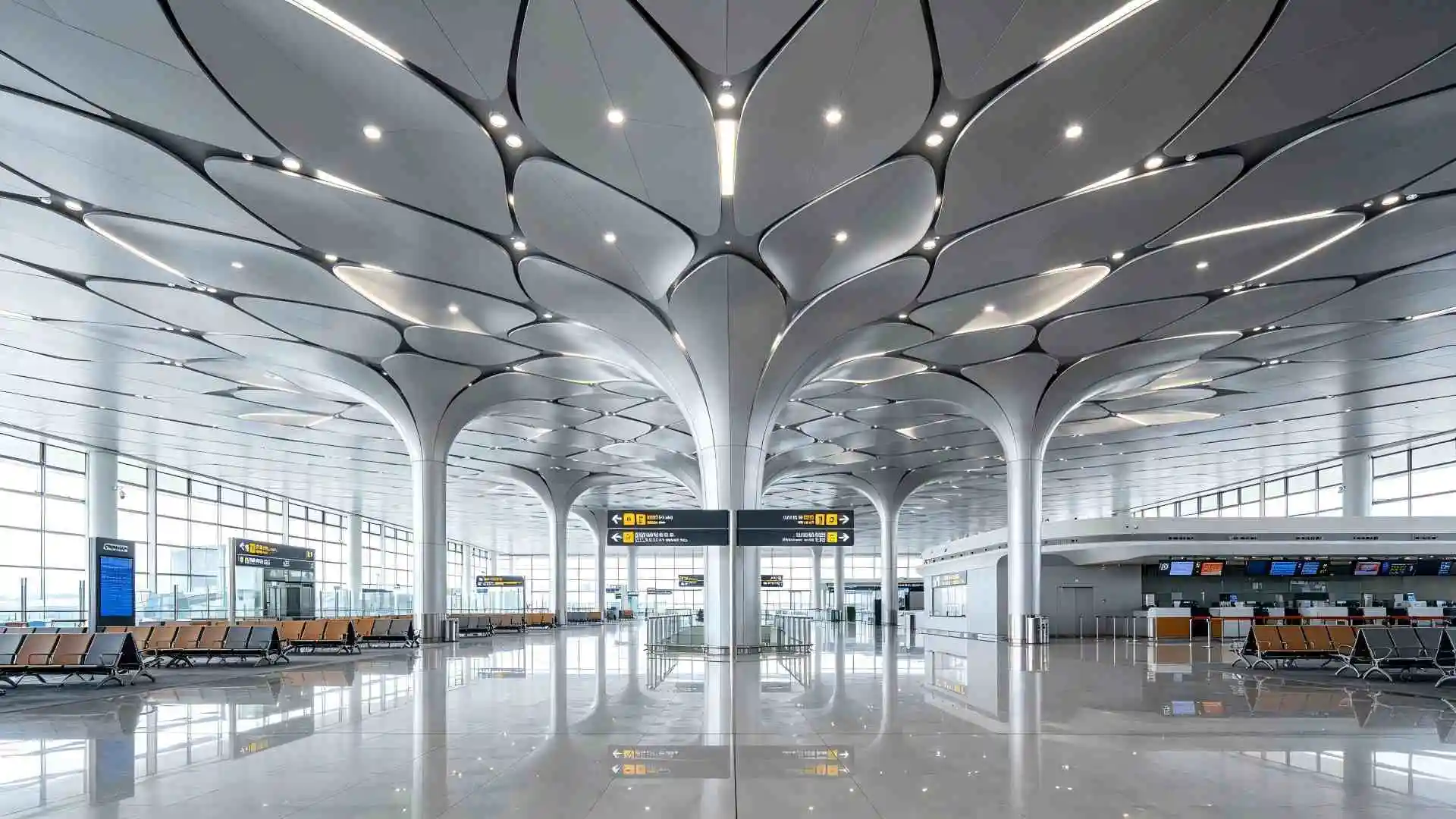 Silver gray petal aluminum ceiling, airport waiting hall real project