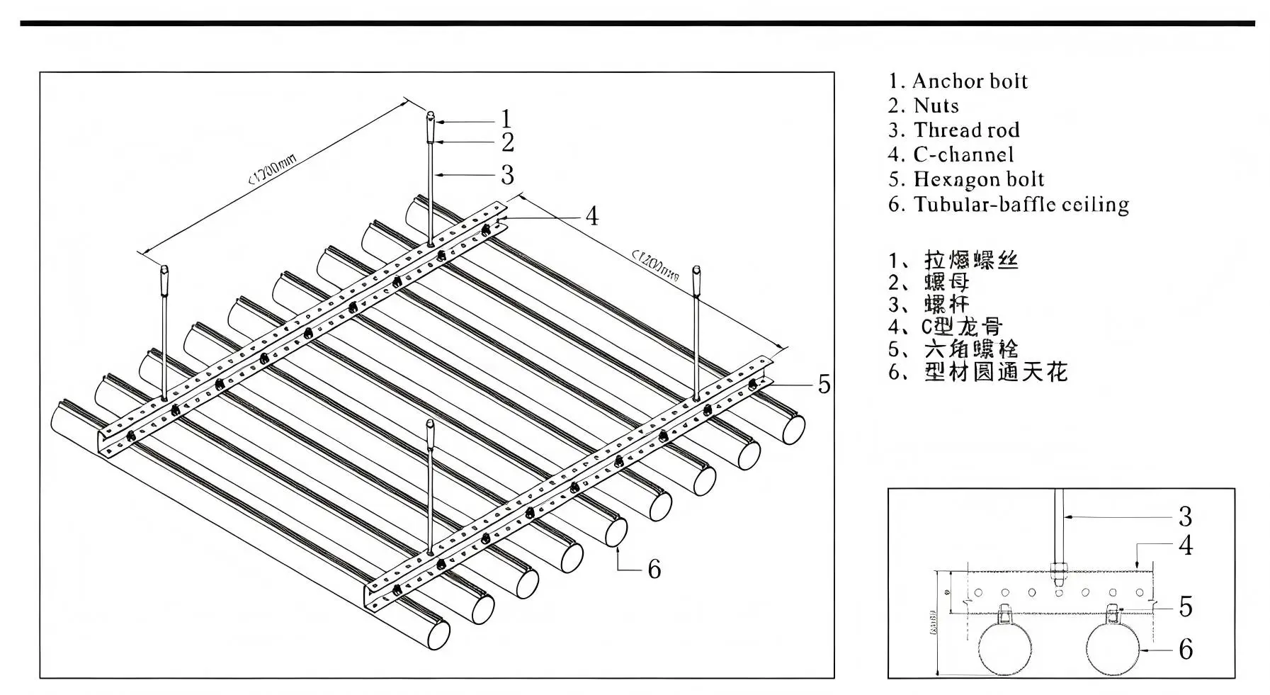 Wood grain aluminum round tube installation diagram Wood grain aluminum round tube installation diagram