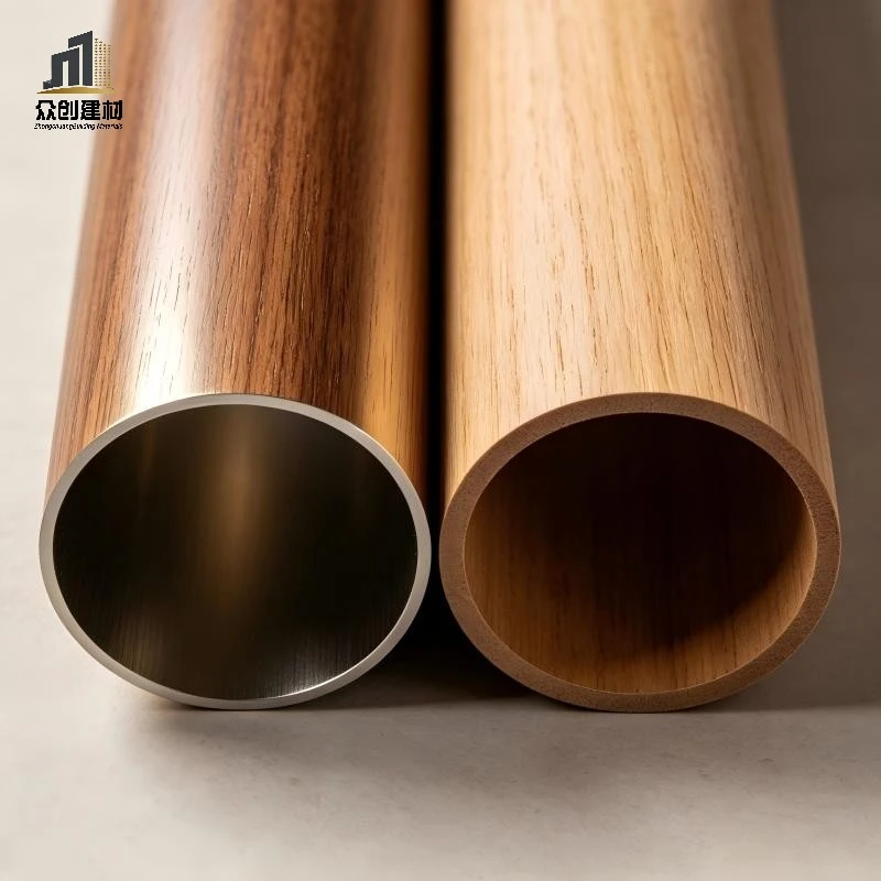 Wood grain aluminum round tube vs solid wood round tube comparison Wood grain aluminum round tube vs solid wood round tube comparison