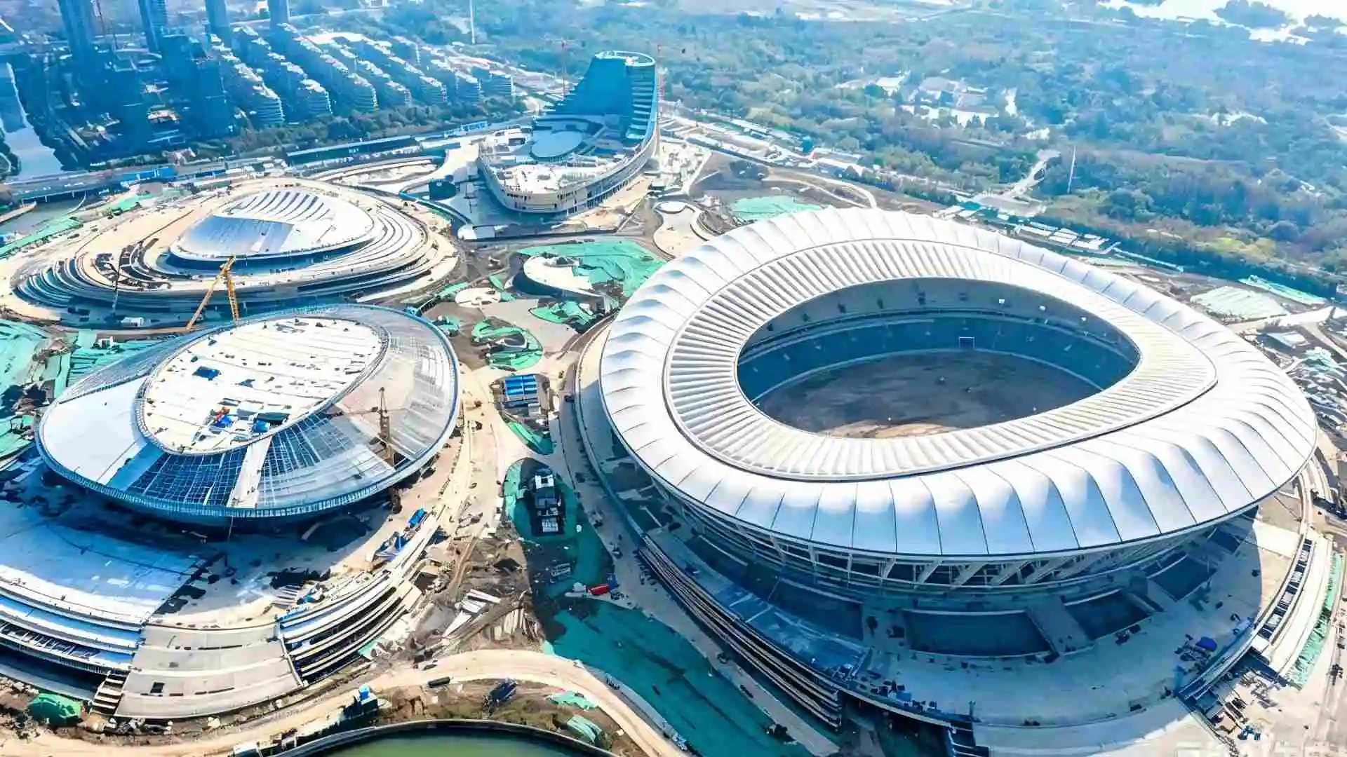 Top View of Aluminum Panel Installation for Stadium Exterior Wall