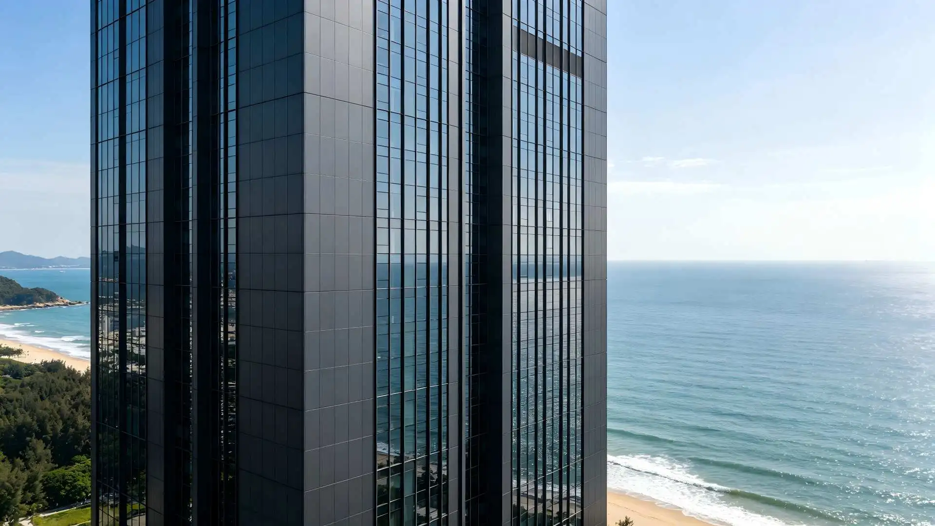 3.0mm dark gray PVDF aluminum facade, 30-floor coastal high-rise project