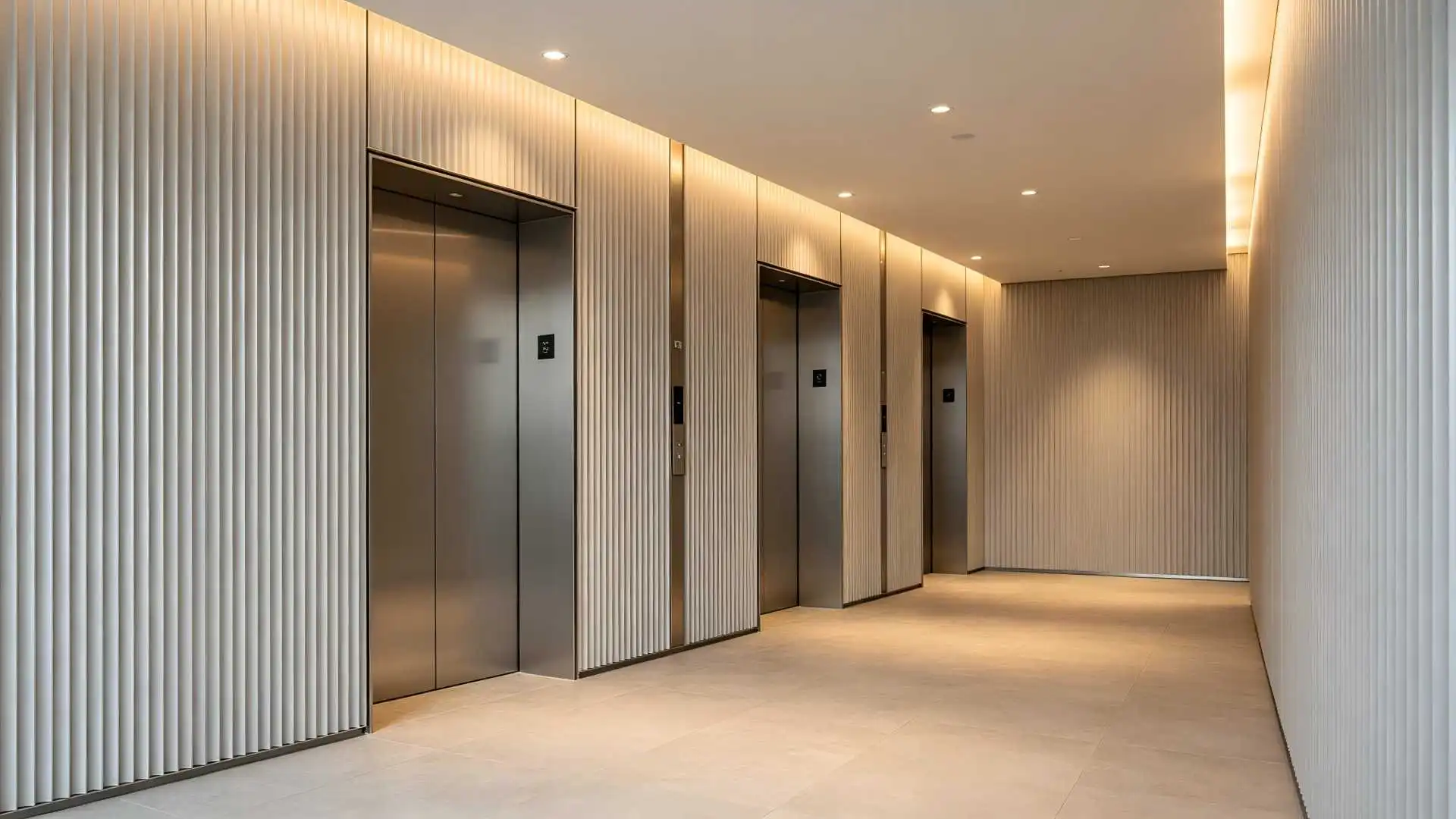 Light Beige Grey Residential Elevator Lobby (Residential Public Area)