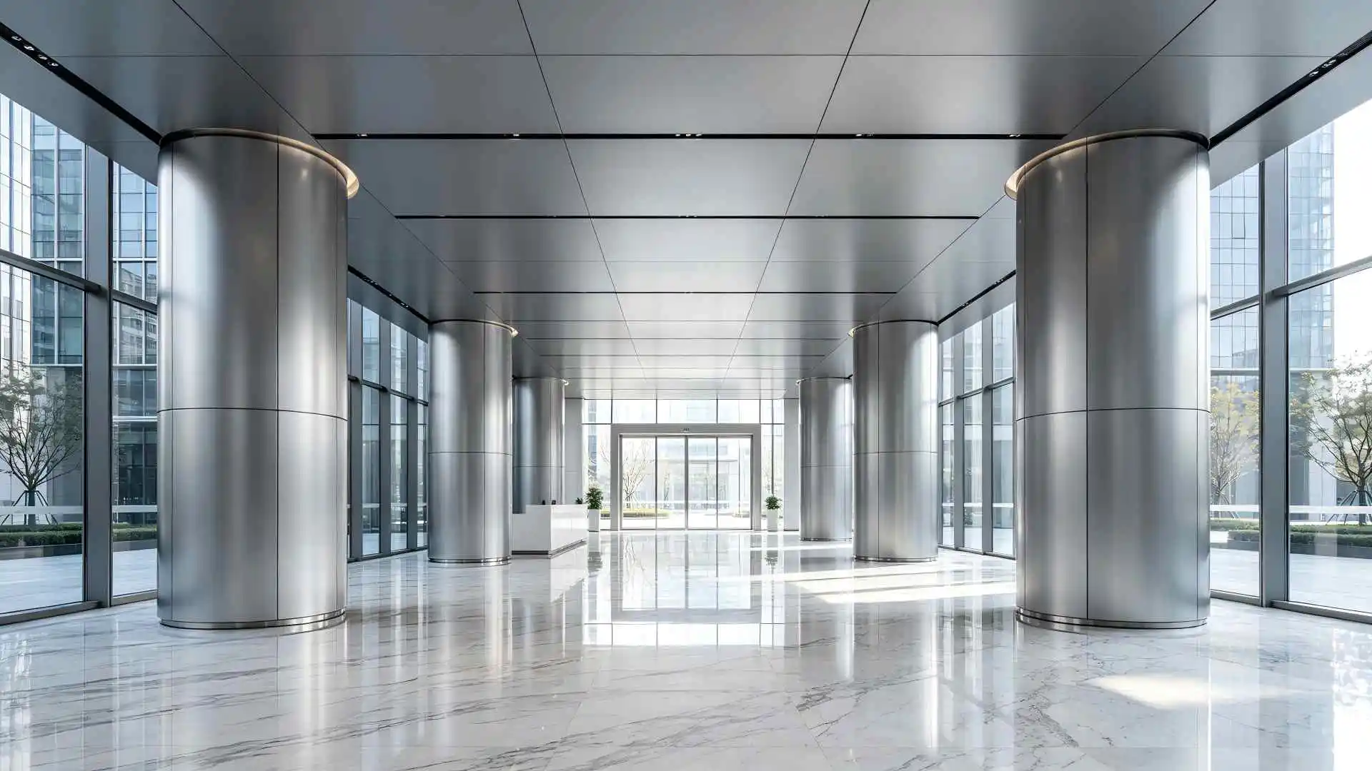 Silver 20mm aluminum honeycomb panel, office lobby round column cladding project