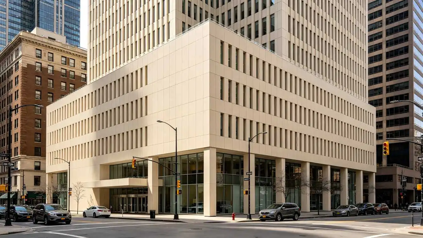 Beige PVDF aluminum facade for North American downtown office