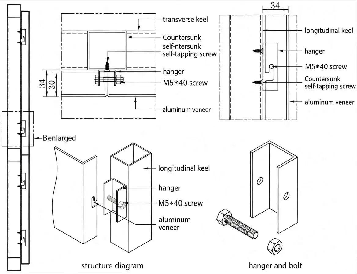 Installation Schematic of Dry‑hung Aluminum Facade Wall Panel