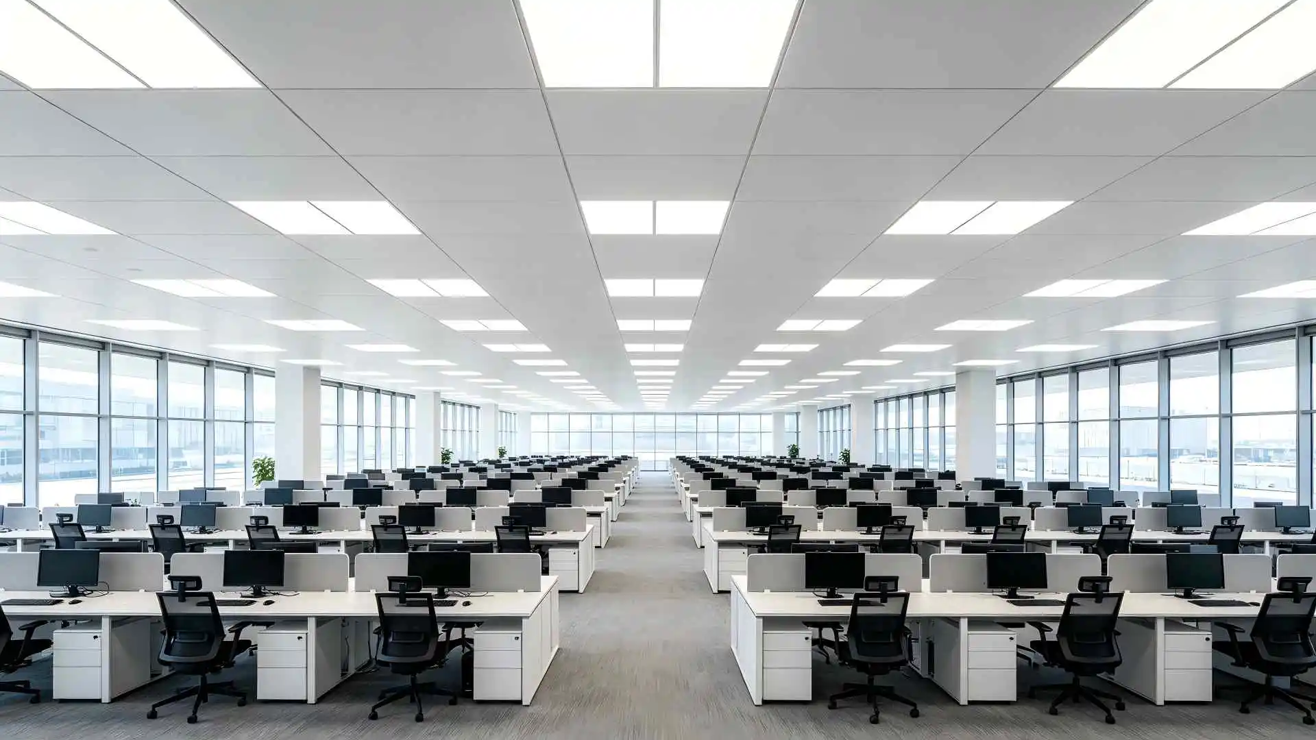 Large Scale Smooth Flat White Aluminum Ceiling in Corporate Headquarters Office