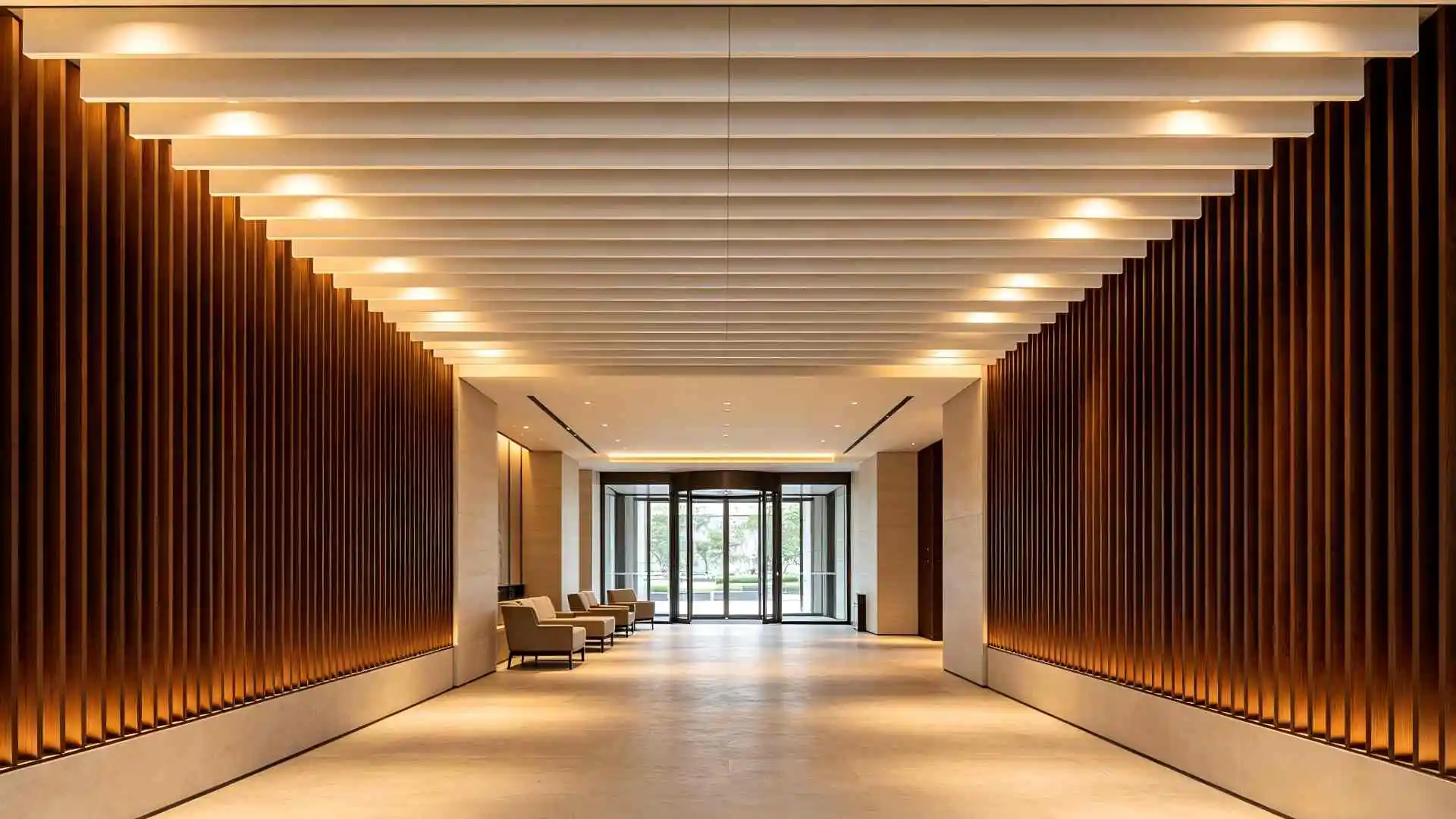 Aluminum Baffle for Hotel Corridor Wall & Ceiling With Matching Lighting Effect