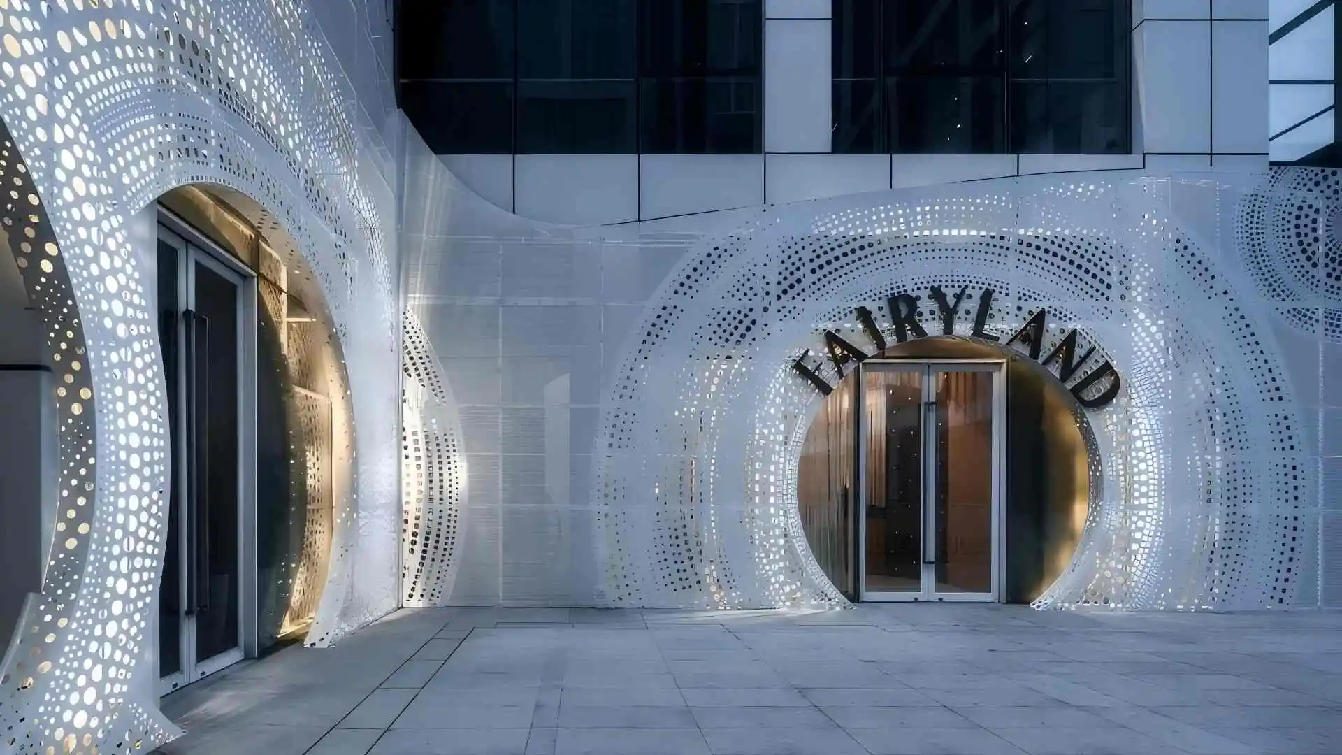 Decorative perforated aluminum facade panel for commercial brand sign