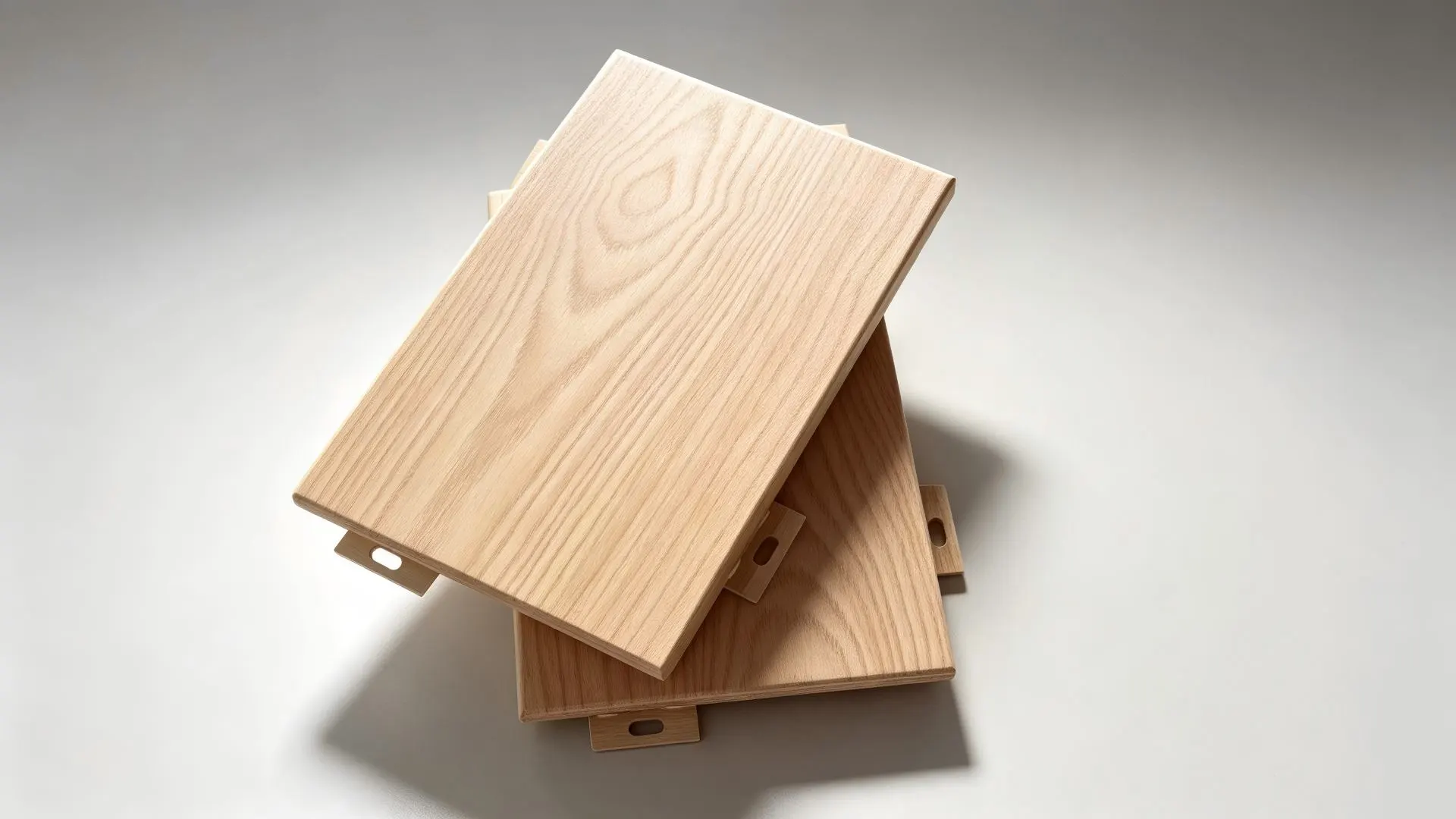 Wood grain aluminium wall cladding sample, realistic wood texture by thermal transfer printing