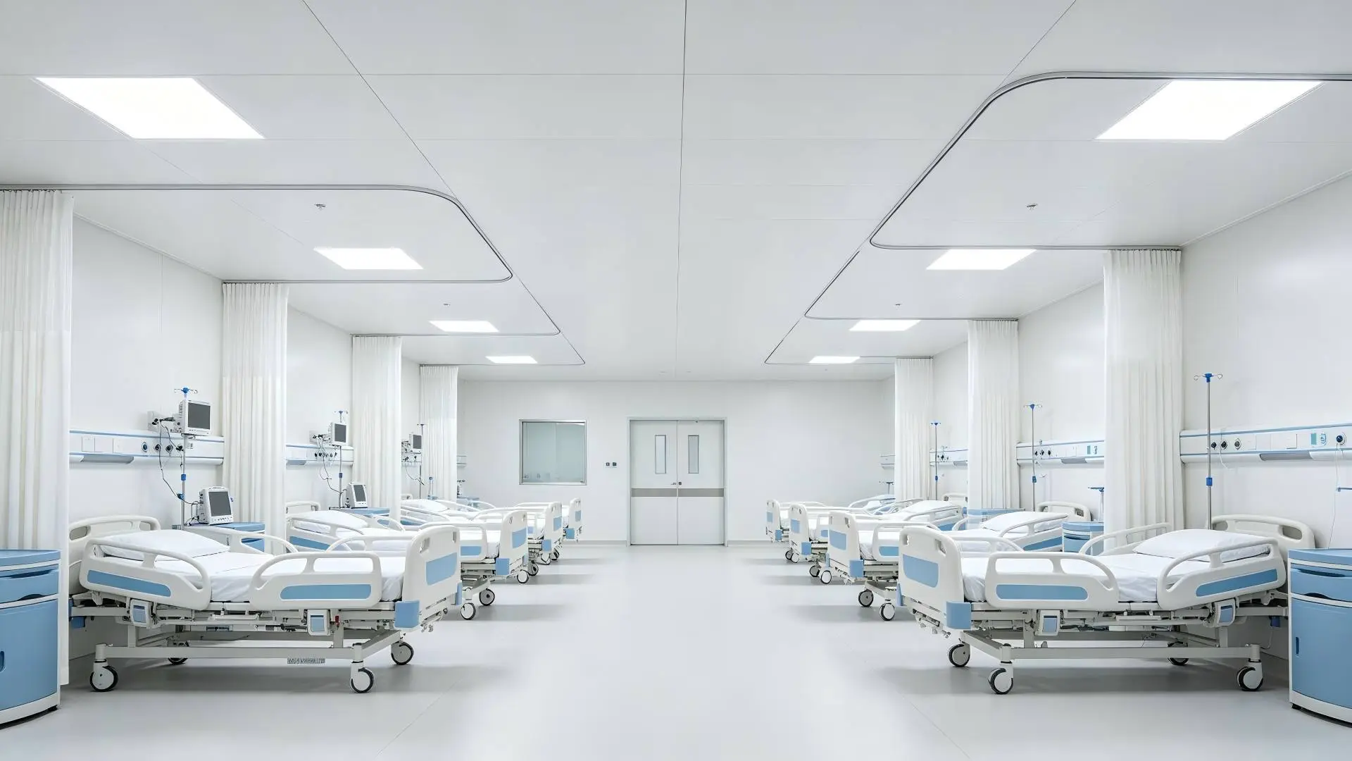 Antibacterial aluminum suspended ceiling for hospital clean ward, hygienic clean‑room aluminum ceiling panel, dust‑proof easy‑disinfection metal ceiling for medical patient room decoration