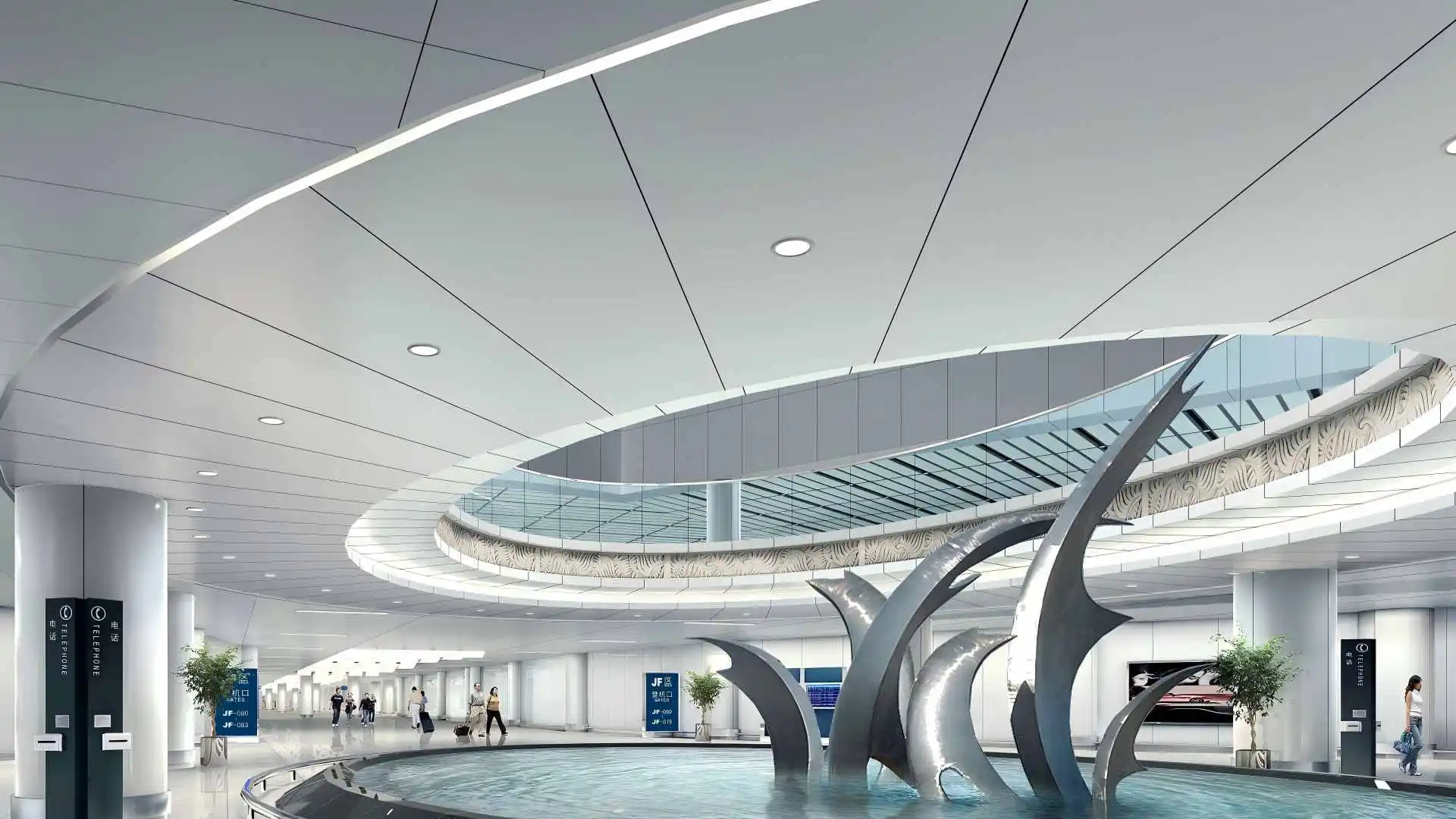 Aluminum ceiling panel joint treatment for airport terminal, concealed joint & exposed joint splicing construction, large public building metal ceiling