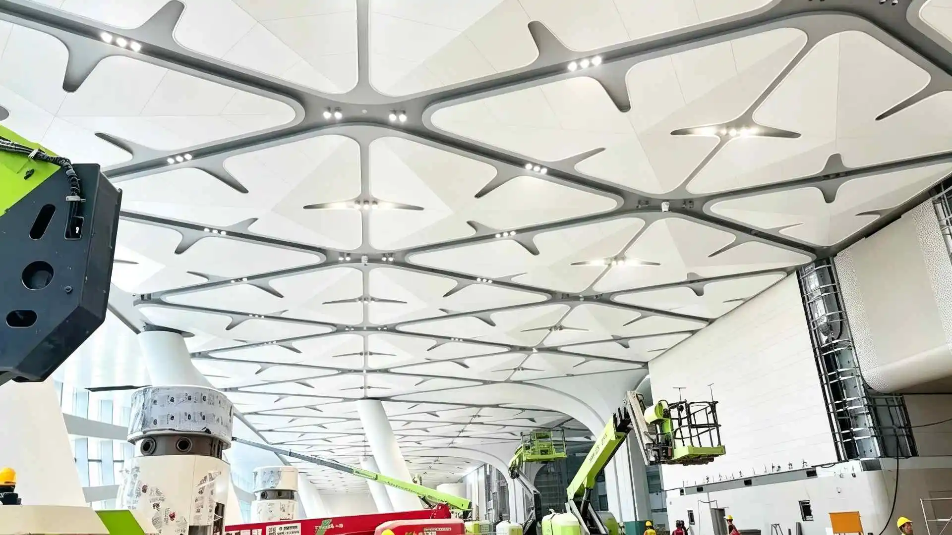 Special‑shaped aluminum ceiling combining curved surface, folded surface and perforation design