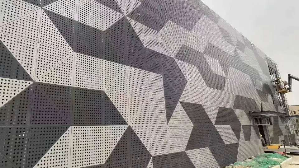 Two‑color mixed perforated aluminium facade panel, custom exterior cladding