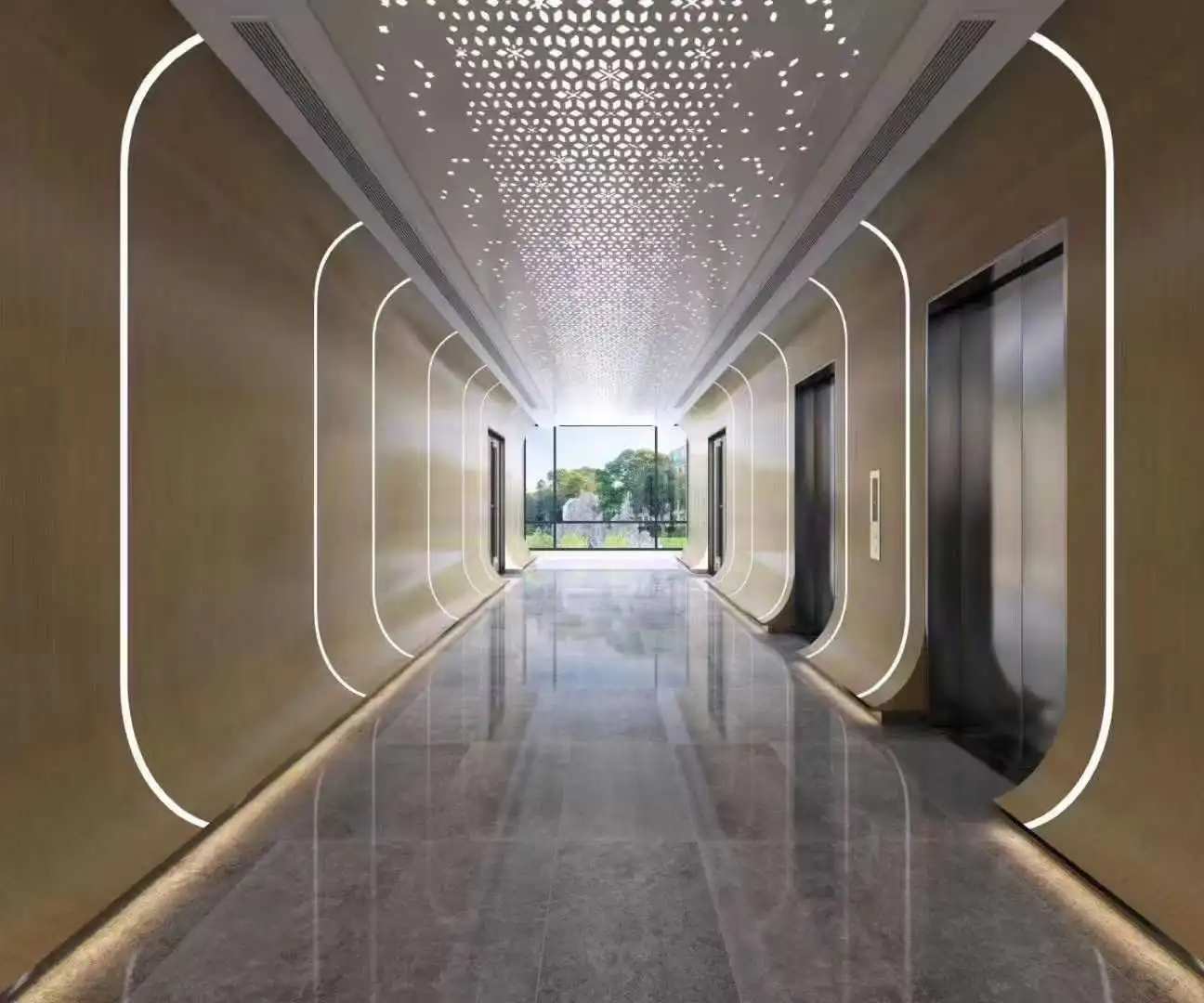 1. Decorative perforated aluminium ceiling panel for hallway interior project 2.