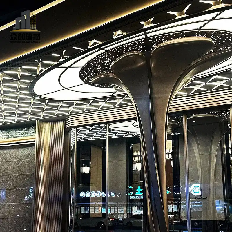 Double‑curved aluminum veneer column cladding
