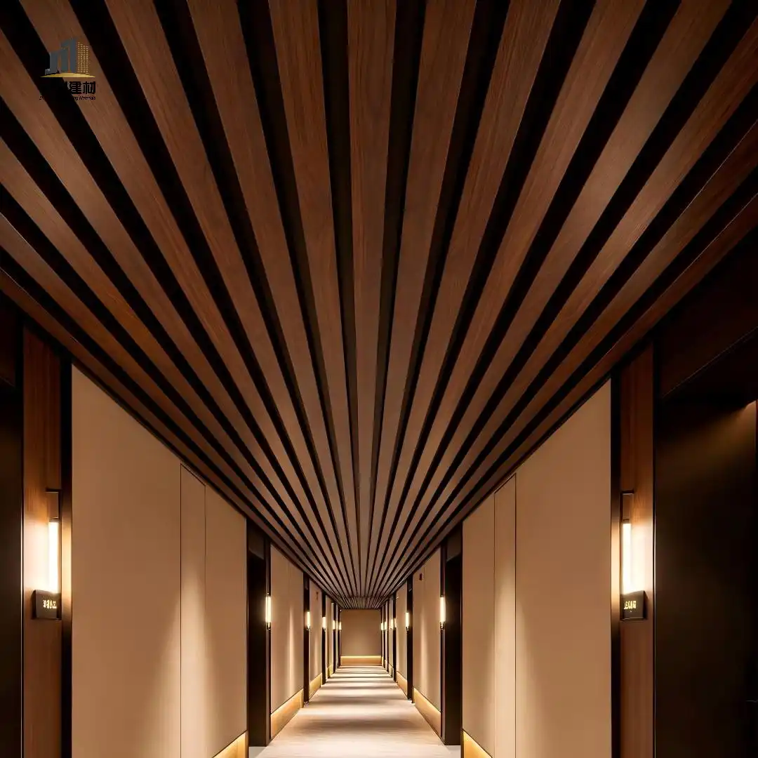 Wood Grain Aluminum Linear Ceiling | Wood Look Aluminum Strip Baffle Ceiling