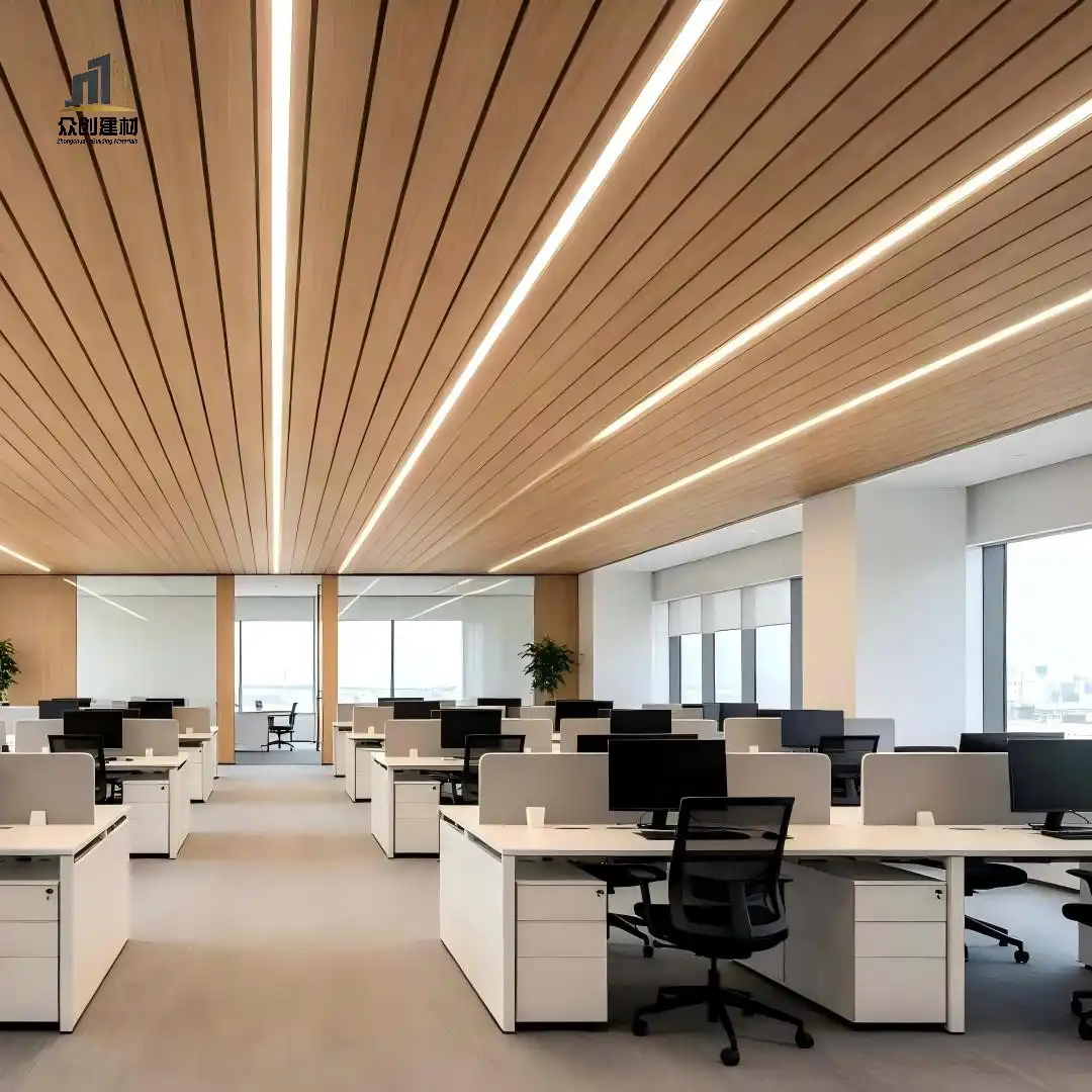 Wood Grain Aluminum Linear Ceiling | Wood Look Aluminum Strip Baffle Ceiling
